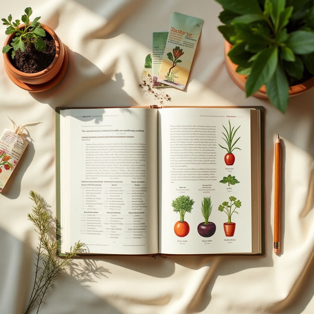 Ghid sezonier deschis cu ilustrații de plante și calendar de cultivare