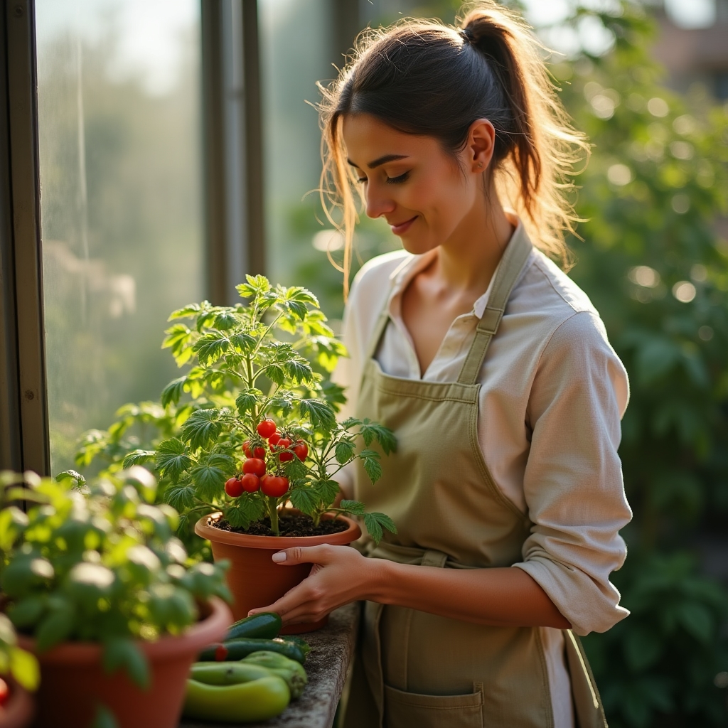 Legume proaspete cultivate pe un balcon de bloc vara
